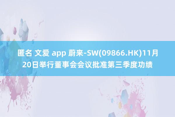 匿名 文爱 app 蔚来-SW(09866.HK)11月20日举行董事会会议批准第三季度功绩